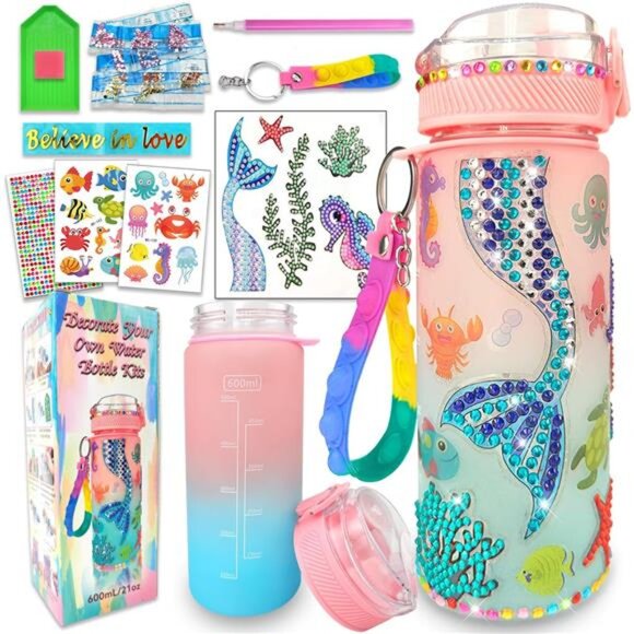 Kids Mermaid Diamond Themed Decorate Your Own Water Bottle Kits‎ for Girls - Picture 1 of 6